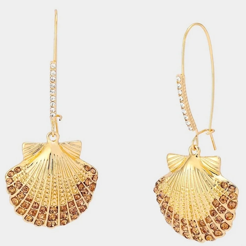 💛▪️ Betsey Johnson▪️ Mermaid Jewels Sea Shell Drop Shepherd Hook  Earrings ✨️